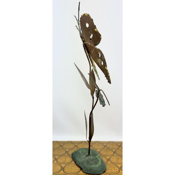 Vintage 1970s butterflies copper sculpture, enamel painted metal, 19.5" tall - Picture 5 of 10